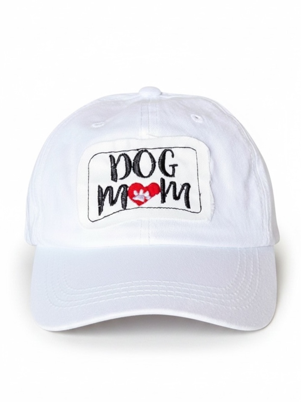 White Dog Mom Paw Print Heart Patch 100% Cotton Comfy Embroidered Baseball Hat